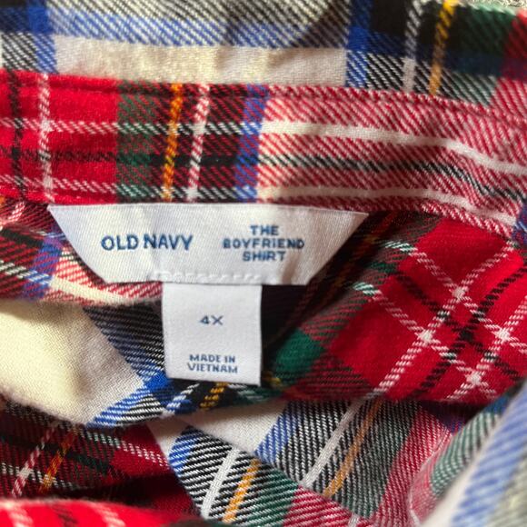 Old Navy The Boyfriend Shirt Womens 4X Red Plaid Flannel Button Up Long Sleeves - Picture 5 of 8